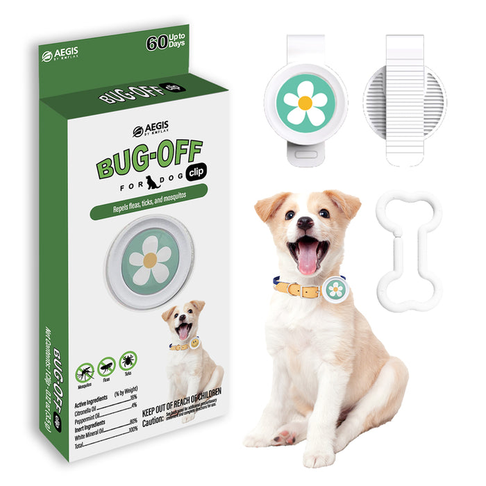 Aegis Bug-Off Clip, Natural flea and tick prevention for dogs, Repelling Flea, Tick & Mosquito